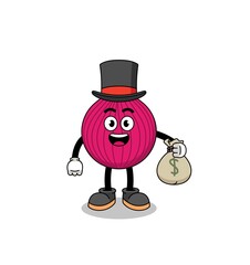 onion red mascot illustration rich man holding a money sack
