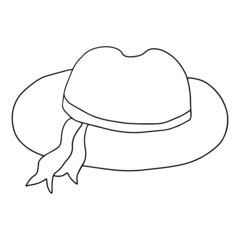 Cartoon doodle female hat with ribbon isolated on white background.