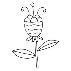 Colorful fantasy doodle cartoon flower isolated on white background.