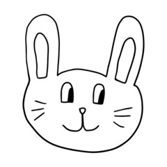Cute cartoon doodle bunny isolated on white background. Funny rabbit.