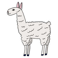 Cute cartoon doodle llama isolated on white background.