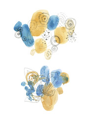 Abstract watercolor stains for background in yellow and blue colors