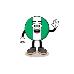 nigeria flag cartoon doing wave hand gesture