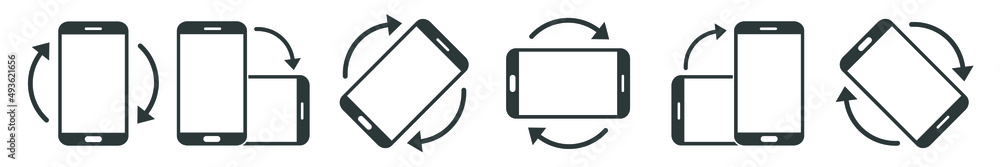 Poster rotate mobile phone. device rotation symbol. turn your device. rotate smartphone, icon set vector il