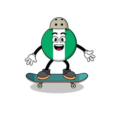 nigeria flag mascot playing a skateboard