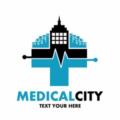 Medical city vector logo template. This design use town and cross symbol. Suitable for healthy life.