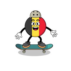 belgium flag mascot playing a skateboard