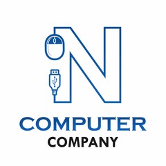 Letter n with computer mouse logo template illustration.