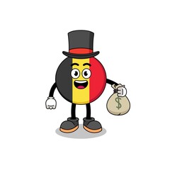 belgium flag mascot illustration rich man holding a money sack