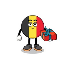 belgium flag mascot illustration giving a gift