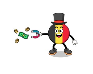 Fototapeta na wymiar Character Illustration of belgium flag catching money with a magnet