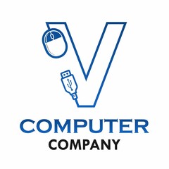 Letter v with computer mouse logo template illustration.