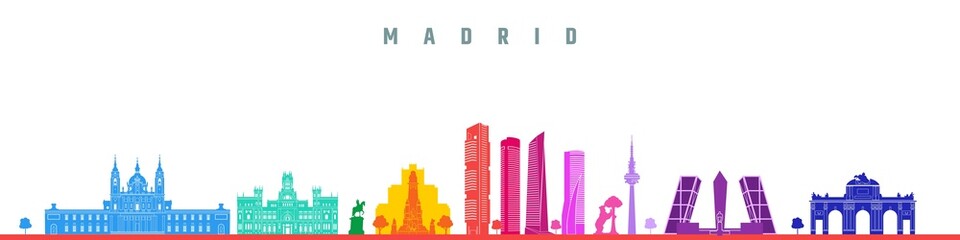 Colorful vector silhouette illustration of the Spanish capital Madrid.