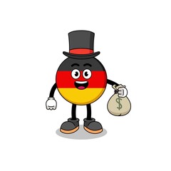 germany flag mascot illustration rich man holding a money sack