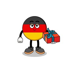 germany flag mascot illustration giving a gift