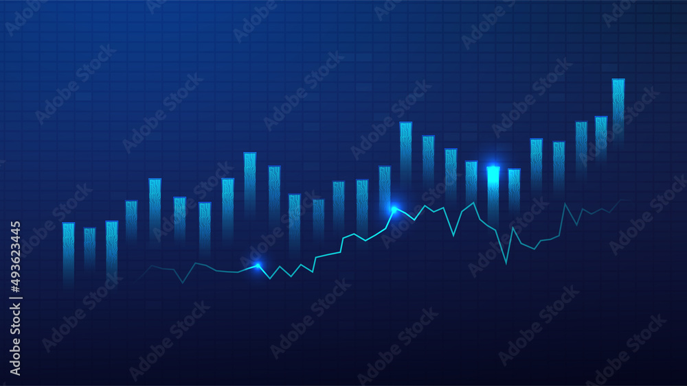 Wall mural business candle stick graph chart of stock market investment trading on blue background. bullish poi