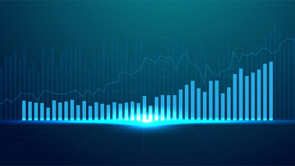 Business candle stick graph chart of stock market investment trading on blue background. Bullish point, up trend of graph. Economy vector design