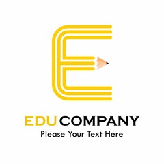 Letter e with pencil logo template illustration. suitable for education