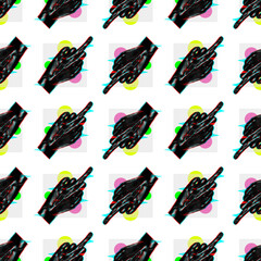 Seamless texture with black hand shows aggressive gesture with the middle finger on a pink...