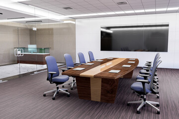 3D illustration mockup board in Conference room in modern building