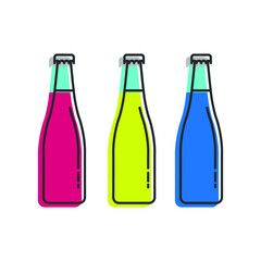 Colorful glass bottles with white background