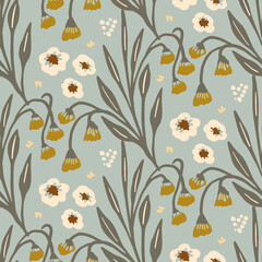 Gender neutral floral seamless vector background. Simple whimsical 2 tone pattern. Kids nursery wallpaper or scandi all over print. 