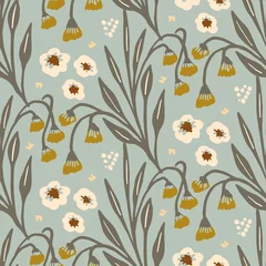 Door stickers Floral pattern Gender neutral floral seamless vector background. Simple whimsical 2 tone pattern. Kids nursery wallpaper or scandi all over print. 