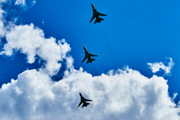 Attack formation of Russian attack aircraft attacking attack aircraft, frontline bombers
