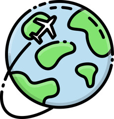 Airplane fly around the world icon