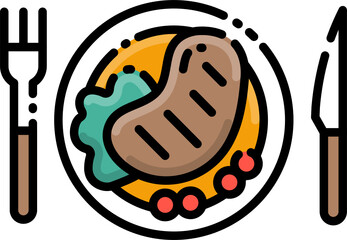 Dinner with steak line icon