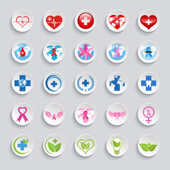Illustration creative set of medical icons on gray background with shadow