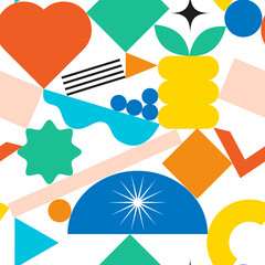 Seamless pattern with geometric shapes on white background