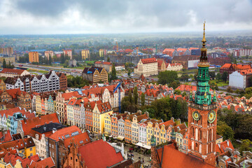 View of Gdansk with the Tower of the Town Hall and Beautiful Facades along "Long Market" (Dlugi Targ)