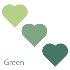 Full heart, green, three tone colors, use illustrations and public relations materials. Green office and we love the world