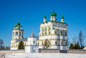 The ancient Nikolo-Vyazhishchsky convent on a sunny March morning. Vyazhishchi, Novgorod region. Russia