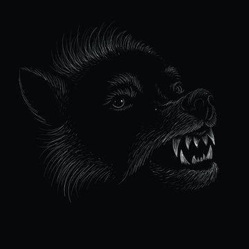 The Vector dog  or wolf for tattoo or T-shirt design or outwear.  Cute print style logo  dog  or wolf  background. This hand drawing would be nice to make on the black fabric or canvas.