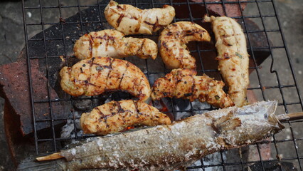 meat of chicken  on the grill