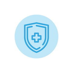 Obraz premium Blue shield with medical symbol icon and white background