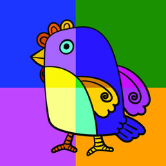 Colorful bird decorative hand drawn vector illustration.