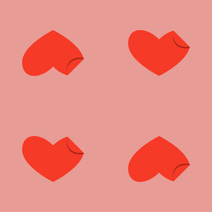 Art seamless pattern in the form of a red heart with a curved corner on color background. Romance graphic texture. Holiday celebration concept. Decorative print. Geometric bright wallpaper