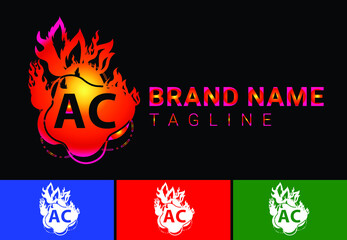 Fire AC Letter Logo And Icon Design Template