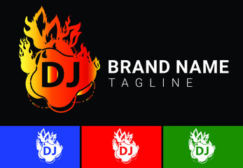 Fire DJ Letter Logo And Icon Design Template