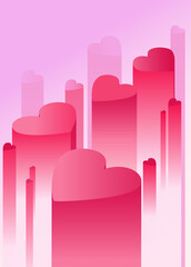 Hearts growing up to sky. Stairs made from hearts vector illustration. Pink gradient illustration for greeting card,  banners, covers, backgrounds, poster art, textile design, decorative prints, invit