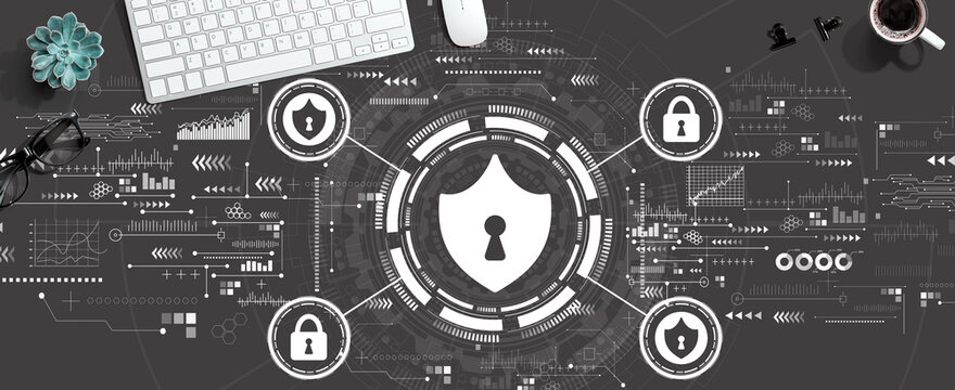 Cyber security theme with a computer keyboard and a mouse