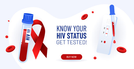HIV self and lab test. Express home kit for self analysis and hospital testing. Rapid exam for AIDS prevention. Modern vector illustration concept for landing or website