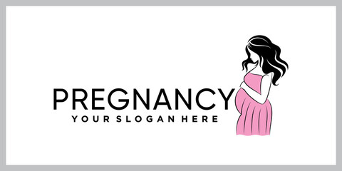 Woman pregnancy logo design template with creative modern concept