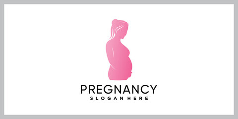 Fototapeta premium Woman pregnancy logo design template with creative modern concept
