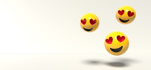 Happy emoticons with red heart eyes - 3D render illustration