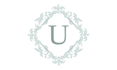 Elegant floral monogram design template for letter U. Wedding monogram. Calligraphic elegant ornament. Business sign, identity monogram for restaurant, boutique, hotel, heraldic, jewelry.