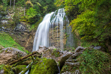 River and Waterfall at Cirque de Saint Meme. Savoy France.